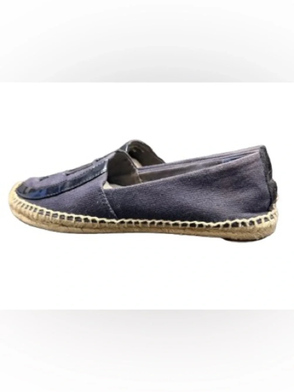 Tory Burch Navy Canvas Patent Logo Espadrille Flats Shoes Size 8.5